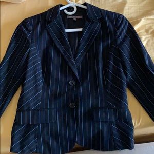 3 piece black suit with blue stripes